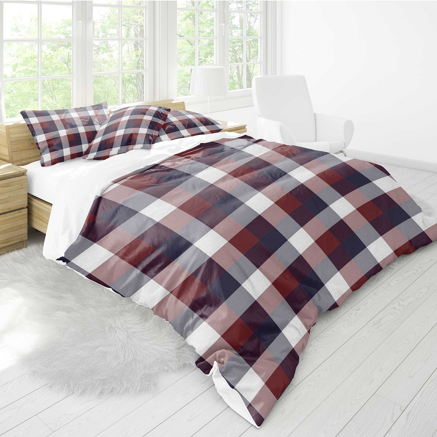 EDREDON SET CUADROS AZUL TAMAÑO QUEEN | POLO